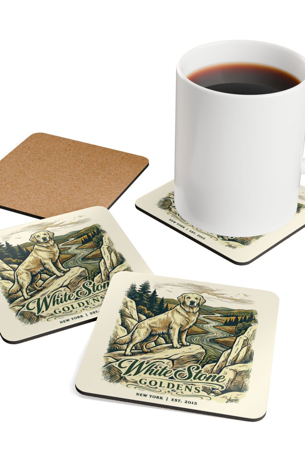 White Stone Goldens Corkwood Coaster Set