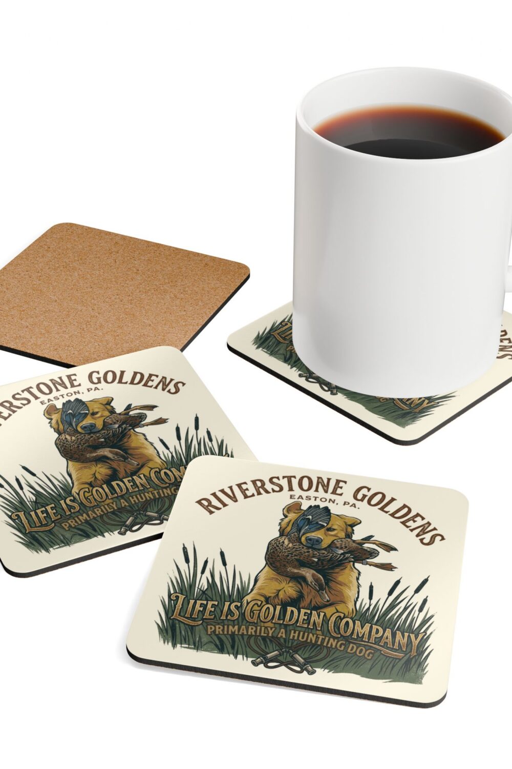 Riverstone Goldens Hunting Corkwood Coaster Set