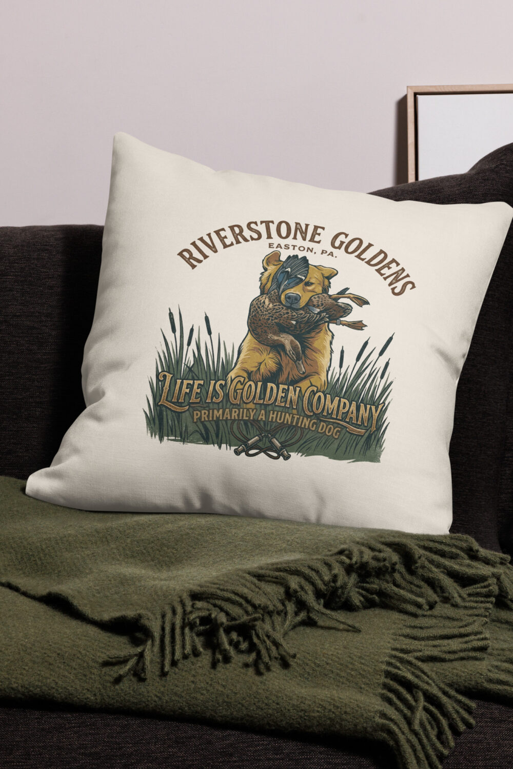 Riverstone Goldens Hunting Premium Pillow