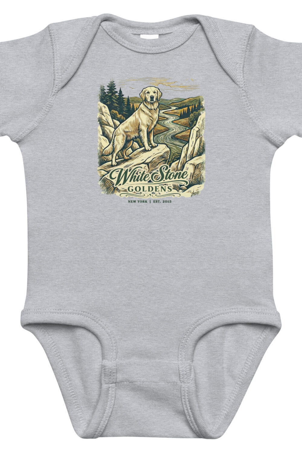 White Stone Goldens Baby Onesie