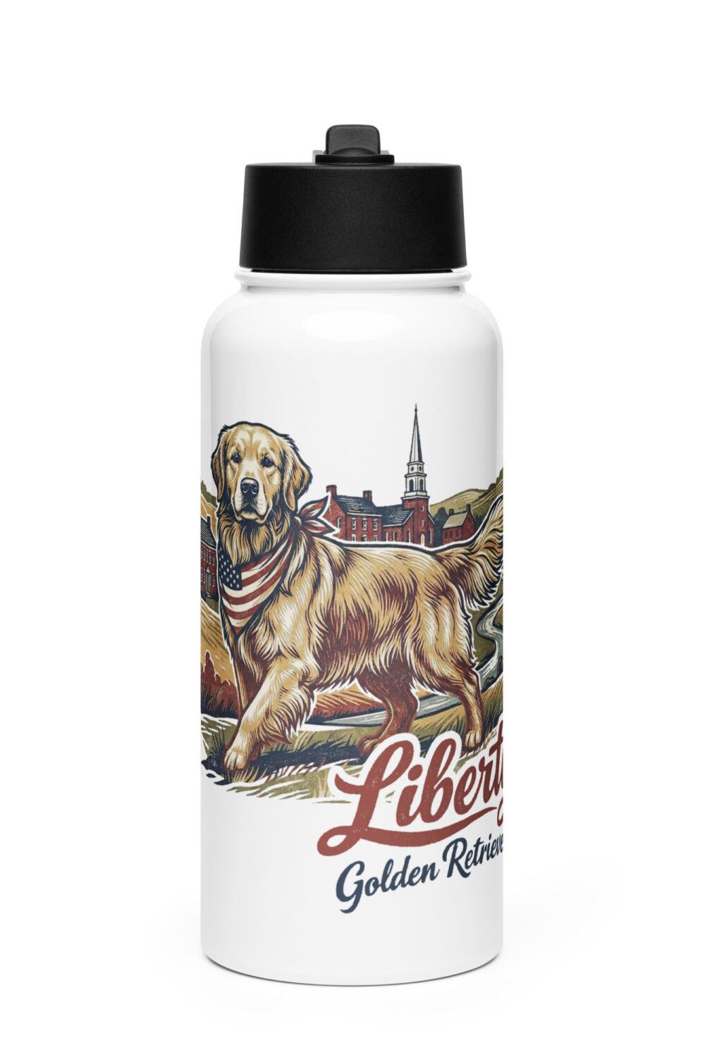Liberty Golden Retrievers Stainless steel water bottle with a straw lid