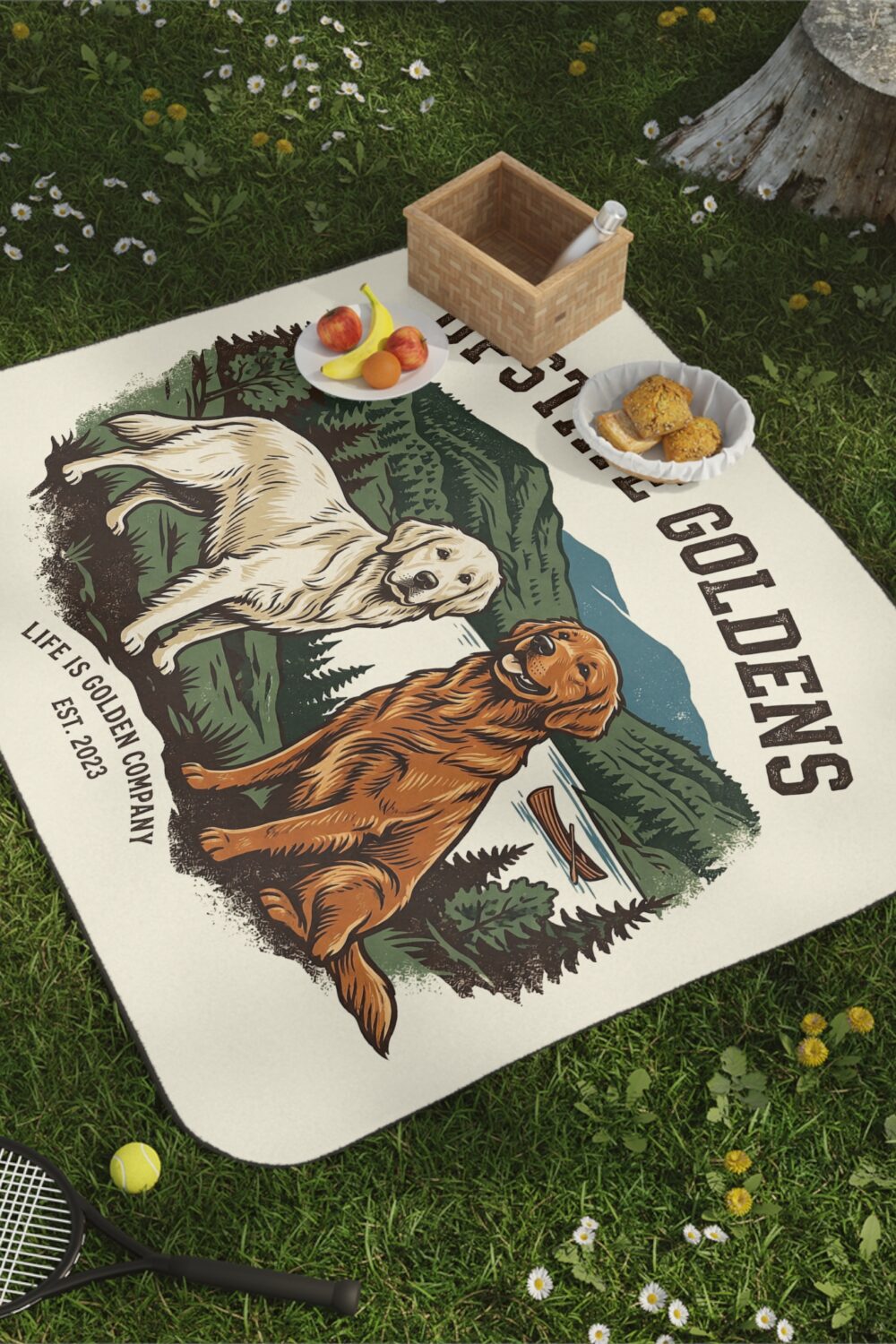 Upstate Goldens Picnic Blanket with Water Resistant Backing