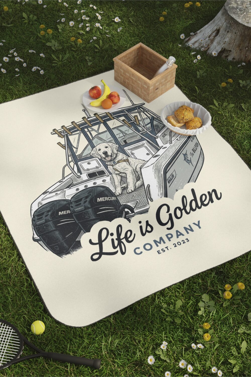 Boat Life Picnic Blanket with Water Resistant Backing