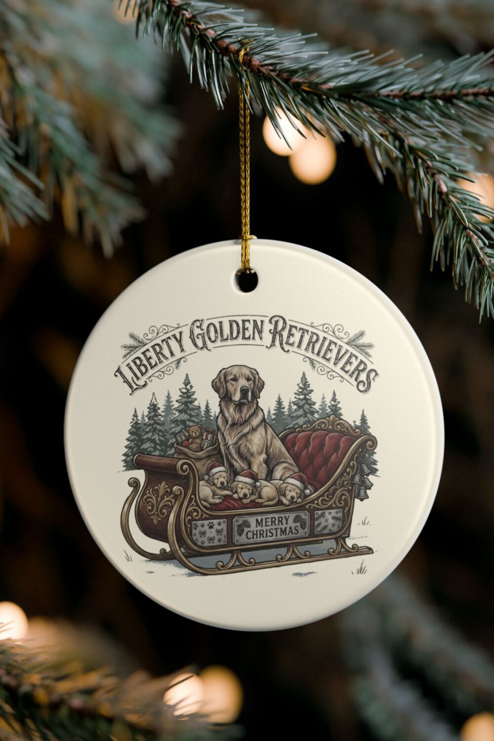 Liberty Goldens Christmas Ceramic Ornament