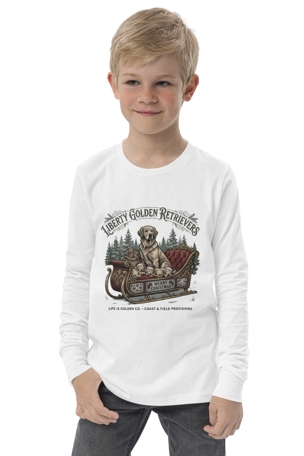Liberty Golden Retrievers Christmas Youth long sleeve tee